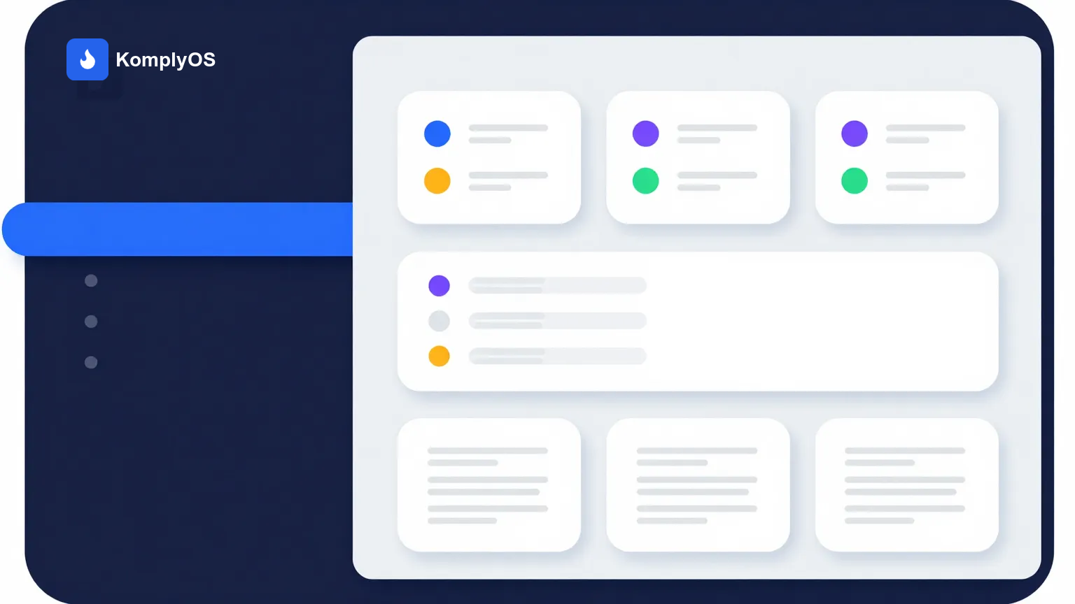 KomplyOS admin dashboard showing active clients, buildings, revenue snapshot, and compliance alerts